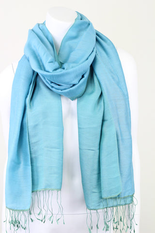 Silk Wool Turquoise Green and Blue Double Sided