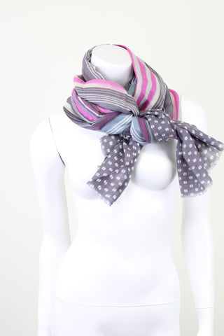Silk Wool Pin Striped Polka Dot Scarf