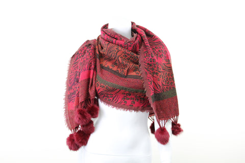 Wool Jacquard Fur Pompoms