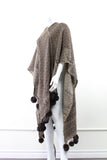 Pure Wool Poncho Fur Pompoms