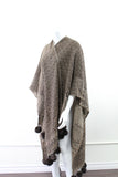 Pure Wool Poncho Fur Pompoms