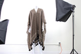 Pure Wool Poncho Fur Pompoms
