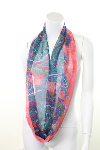 Scarf Chiffon Infinity Loop Blue and Peach Paisley