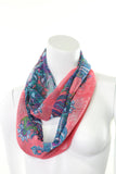 Scarf Chiffon Infinity Loop Blue and Peach Paisley