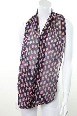 Copy of Scarf Chiffon Infinity Loop Navy Blue Owl Print