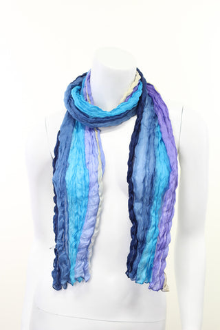 Pure Crinkle Silk Blue Handmade Scarf