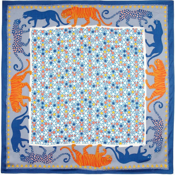 Inouitoosh Blue Etole Gretel Tiger Print Silk Scarf